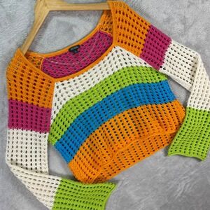 Wild Fable Women's Rainbow Crochet Sweater Colorblock Knit Y2K Festival Sz S